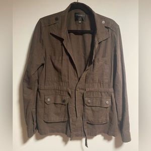 Sanctuary clothing olive green linen blend jacket with tie waist